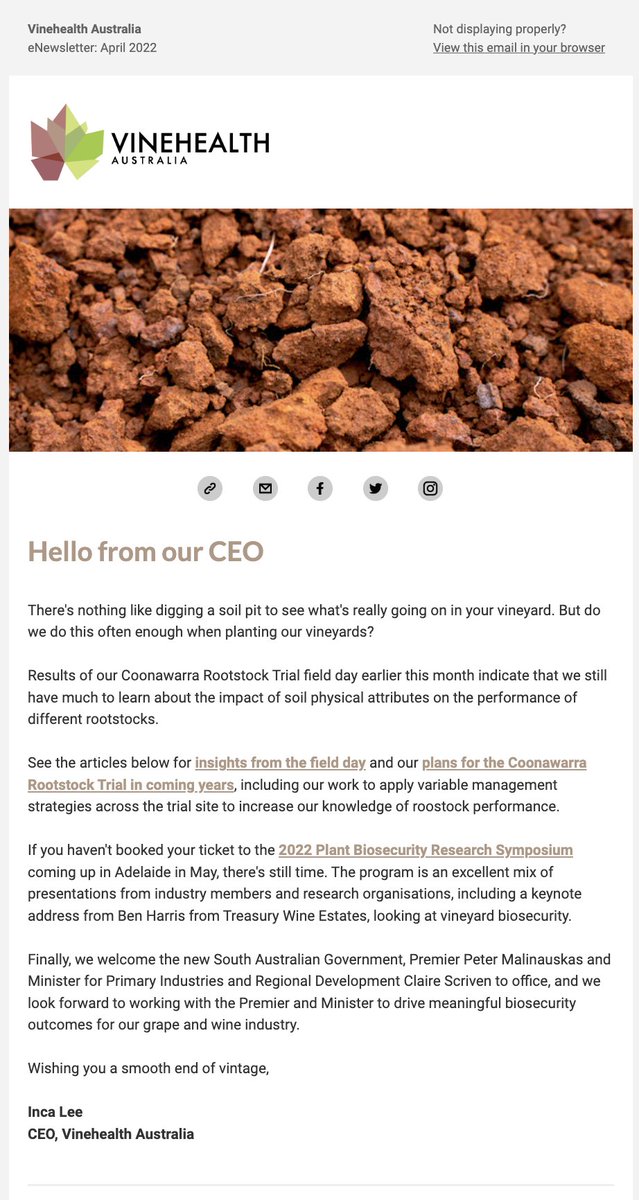 Our April e-news contains all the news from our Coonawarra Rootstock Trial Field Day, which was a resounding success. Read all about it here: mailchi.mp/vinehealth/vin…
