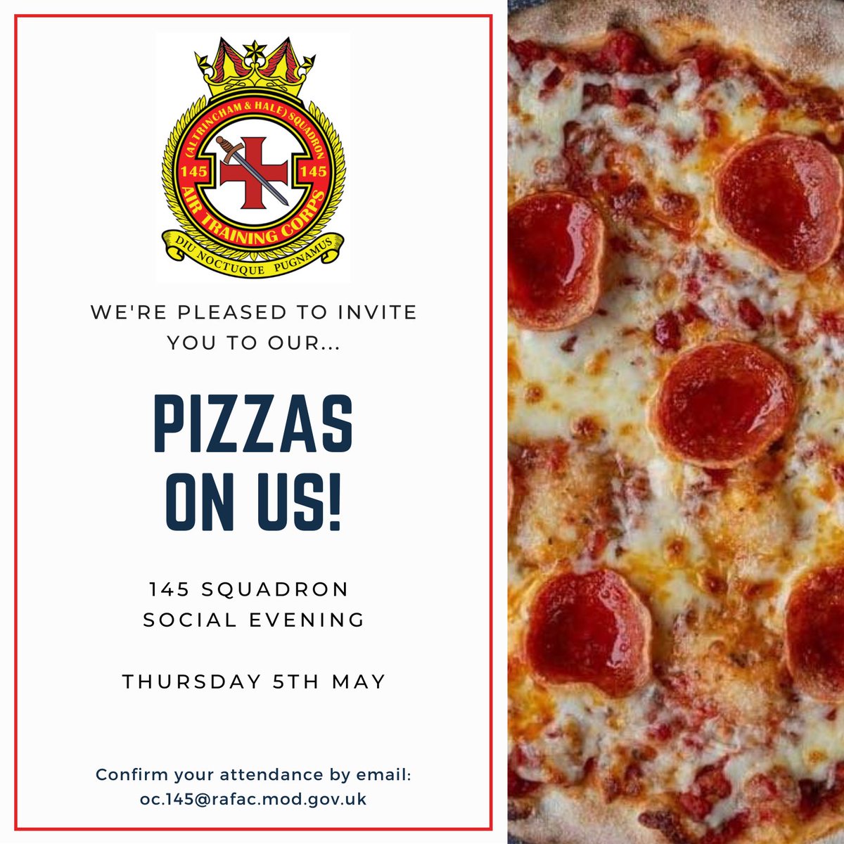 We’re pleased to be hosting our first #Social Evening... 

We’ll have a few activities going on as well as #Altrincham based <a href="/littleredpizza1/">littleredpizzaco</a>’s Mobile #WoodFired #Pizza Oven. 🍕 

See here for full details: facebook.com/24887882526324… 🙌

#AltyCadets #RAFAirCadets #Trafford #Cheshire