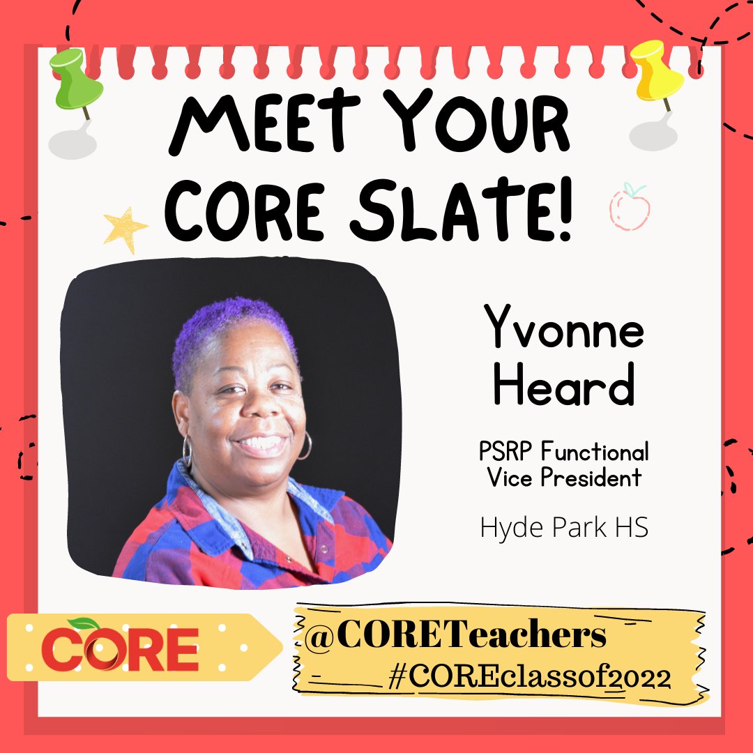 coreteachers's tweet photo. Meet your #COREClassOf2022 candidate for PSRP Functional Vice President Yvonne Heard! On May 20th, #VoteCORE to support #PSRPPower! https://t.co/maX3QceeRA https://t.co/Ghu44Vf02B