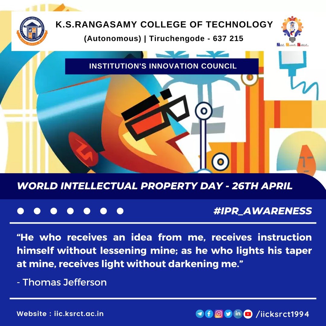 “Innovation is the unrelenting drive to break the status quo and develop a new where few have dared to go.”
April 26, 2022
World Intellectual Property day
With regards,
KSRCT-IIC