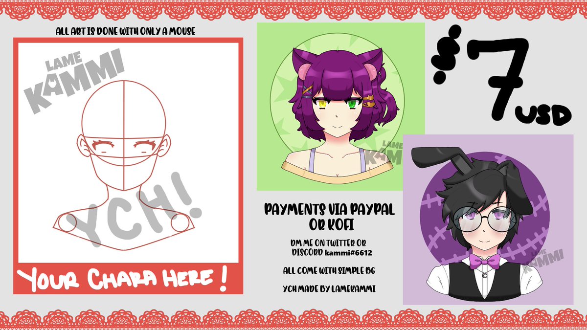 lamekammi's tweet photo. ✨ YCH COMM SHEET ✨

I made my first YCH Base !! 

So I made a Comm Sheet with examples, prices, and info!~~ 💖

If you could please check it out and/or retweet this post it would mean a lot to me. I am moving and dealing with a lot of things IRL. So it would mean a lot!~ https://t.co/pde2JlgB41