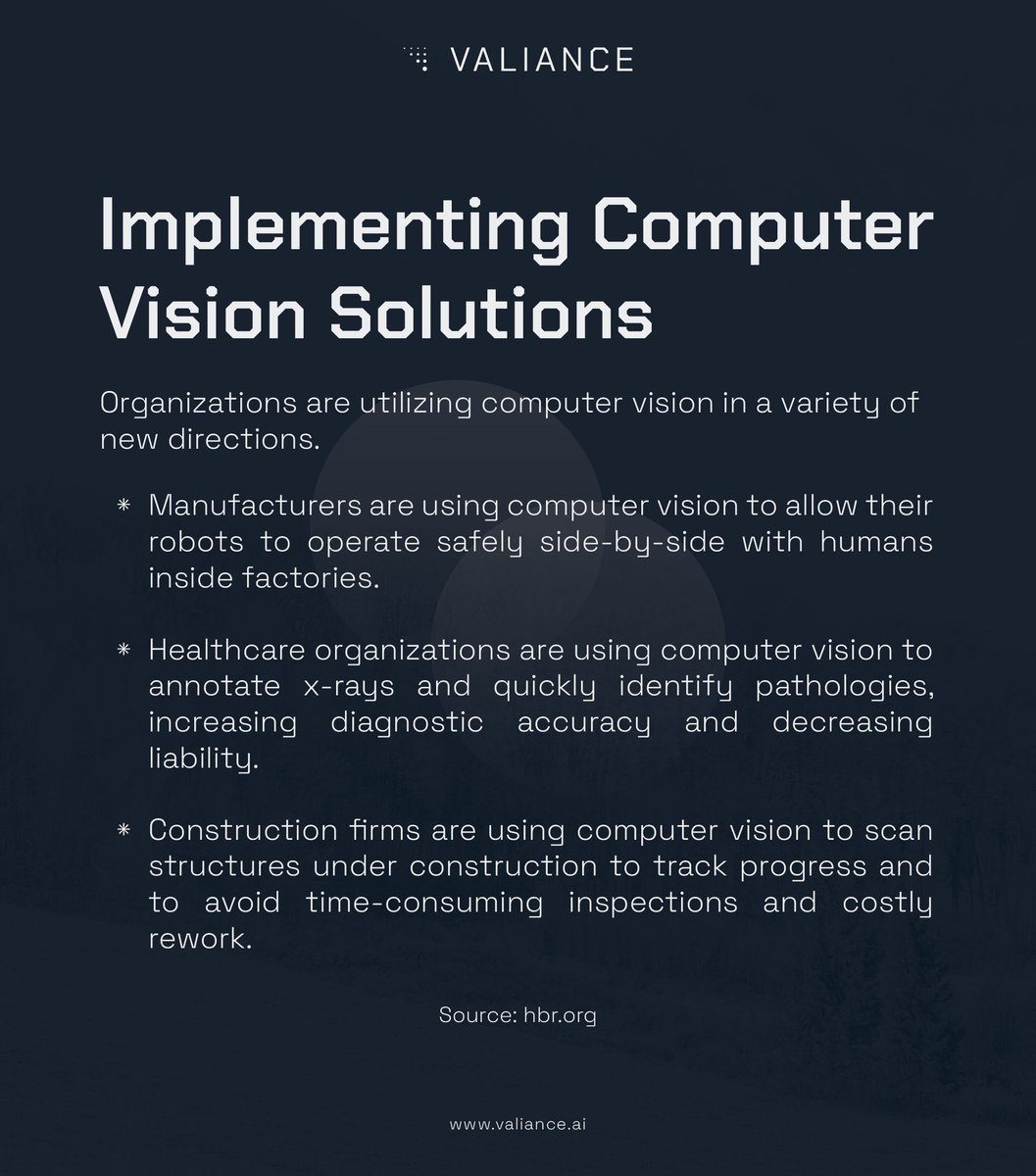 valianceai's tweet photo. Some companies in several industries have been utilizing computer vision in a variety of new directions. 

#VALKnow https://t.co/HVUcL1rzfH