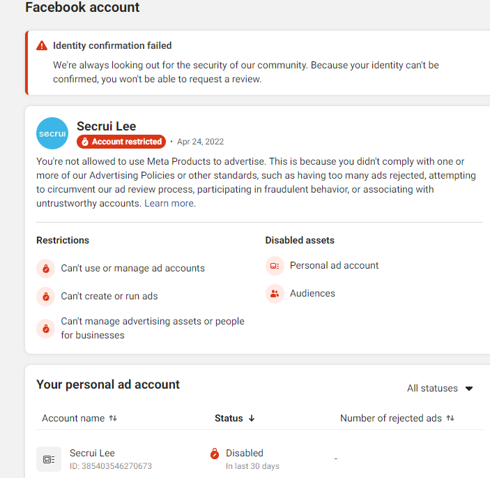 SecruiTech's tweet photo. @Meta I haven't run any ads on facebook at the moment, facebook restricted my ad functionality, I submitted my ID facebook said it couldn't verify my identity, why is this happening? What can I do to restore my ad functionality https://t.co/0T4Cc8HrCR