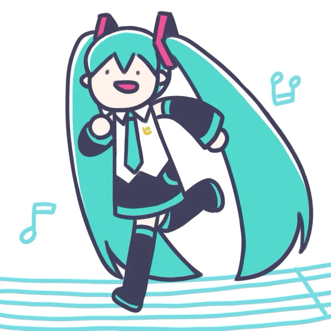 ちょっと太めのブラシでミクさん描いてみる 