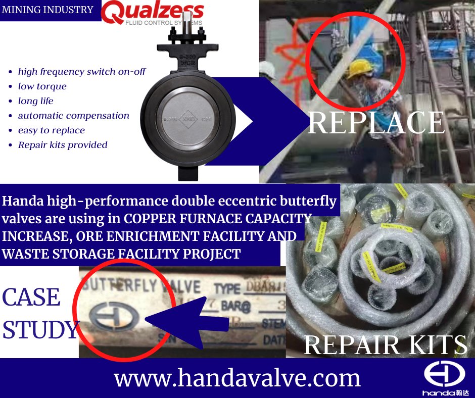 handavalve's tweet photo. Case study: Handa high-performance double eccentric butterfly valves are using in mining industry, COPPER FURNACE CAPACITY INCREASE, ORE ENRICHMENT FACILITY AND WASTE STORAGE FACILITY PROJECT 815W series with repair kits. #mining #vpsa #handavalve https://t.co/eI86UMMV0Z