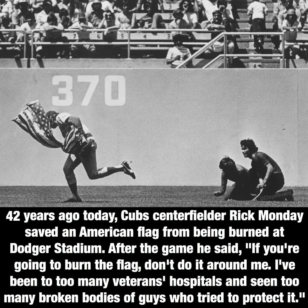 Bondedservant's tweet photo. 46 years ago today. 

"If you're going to burn the flag, don't do it around me. . .I've seen too many broken bodies of guys who tried to protect it."

#RickMonday #Cubs 

@Johnny_Joey @EliCrane_CEO https://t.co/yEh8zIfkmw