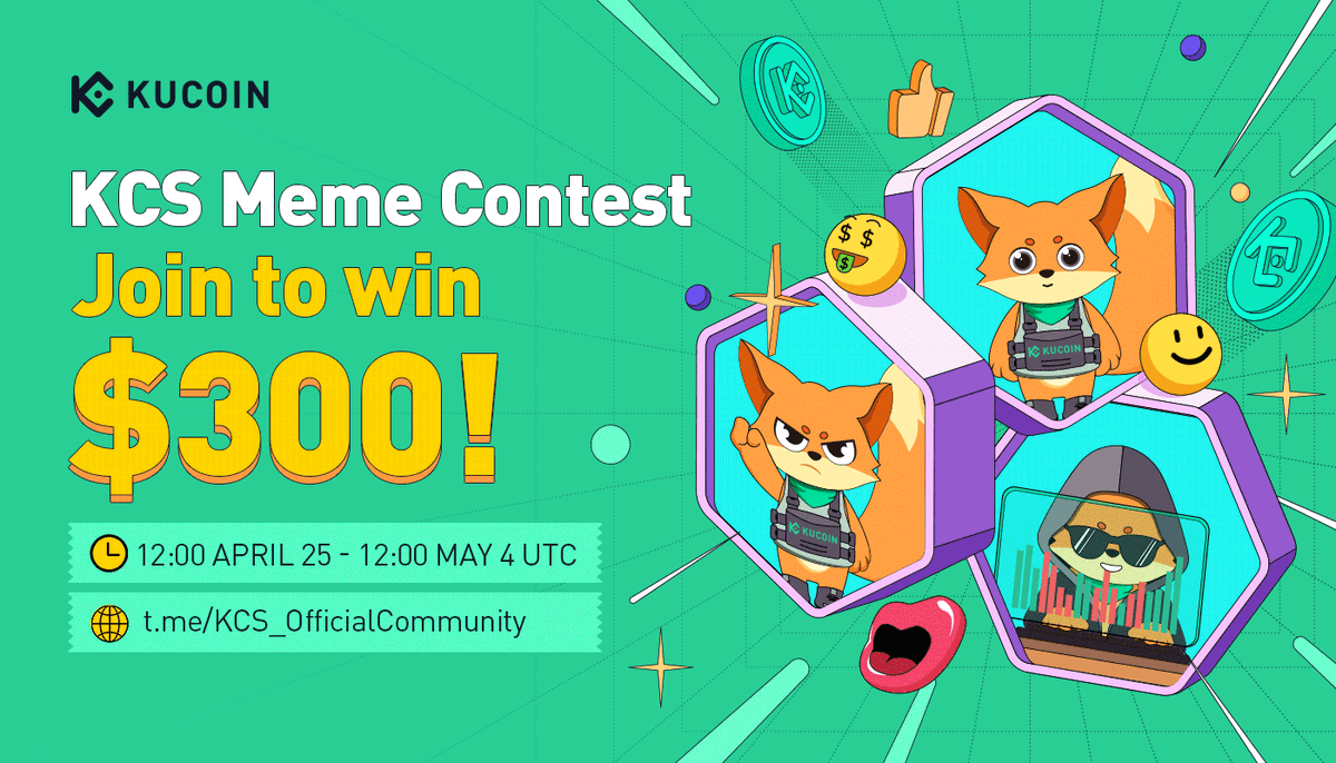 Join KuCoin #KCS Meme Contest, win $300 prizes!

🥇1st: $100

🥈2nd: $50

🥉3rd: $30

🏅$15 each for 8 high quality submissions

Enter 👉 t.me/Kucoin_News/11…