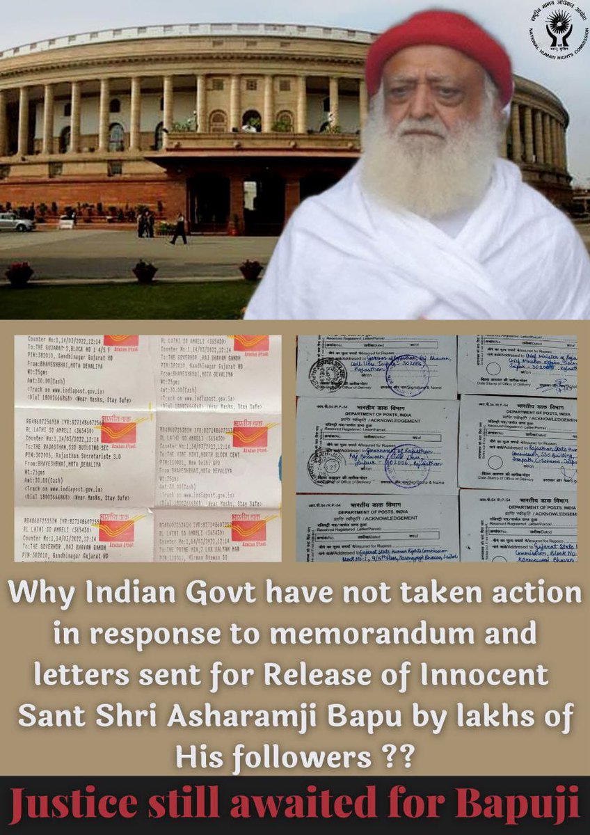 rupendra2016's tweet photo. Sant Shri Asharamji Bapu's case has reached #HeightOfInjustice.
Public is quite dissappointed with #BiasedJusticeSystem.
Thousands of #RequestLettersToGOI were sent, but these अनुरोध पत्र are being ignored.
Voice Of People 👉 Justice For Bapuji !
#ReleaseInnocentBapuJi https://t.co/0avTlHcds7