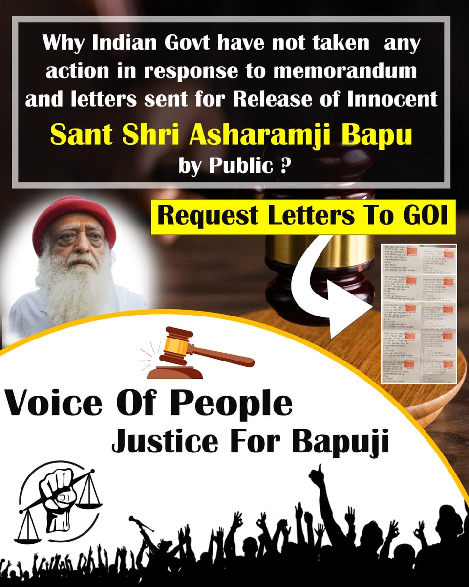 JantaKeeAwaaz's tweet photo. Sant Shri Asharamji Bapu के केस में हो रहे अन्याय के संबंध में माननीय सरकार को देशभर से अनुरोध पत्र भेजे गये हैं।
 9 साल बीत चुके हैं और अभी भी निर्दोष, वृद्ध संत को न्याय नहीं मिला है।  #RequestLettersToGOI से स्पष्ट गूंजती हैं 👉Voice Of People Justice For Bapuji https://t.co/KjzWFsZRLi