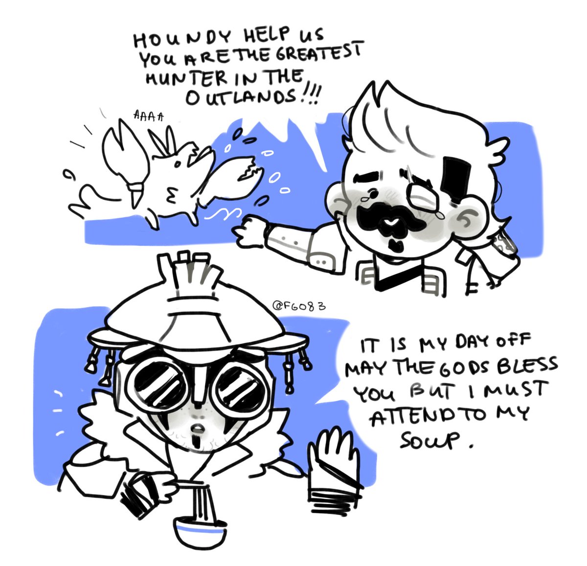 bloodhound didnt participate in the space lobster hunt bc they werent clocked in and it sounded like the problem for the people on the clock while they had their soup to attend to #apexlegends 