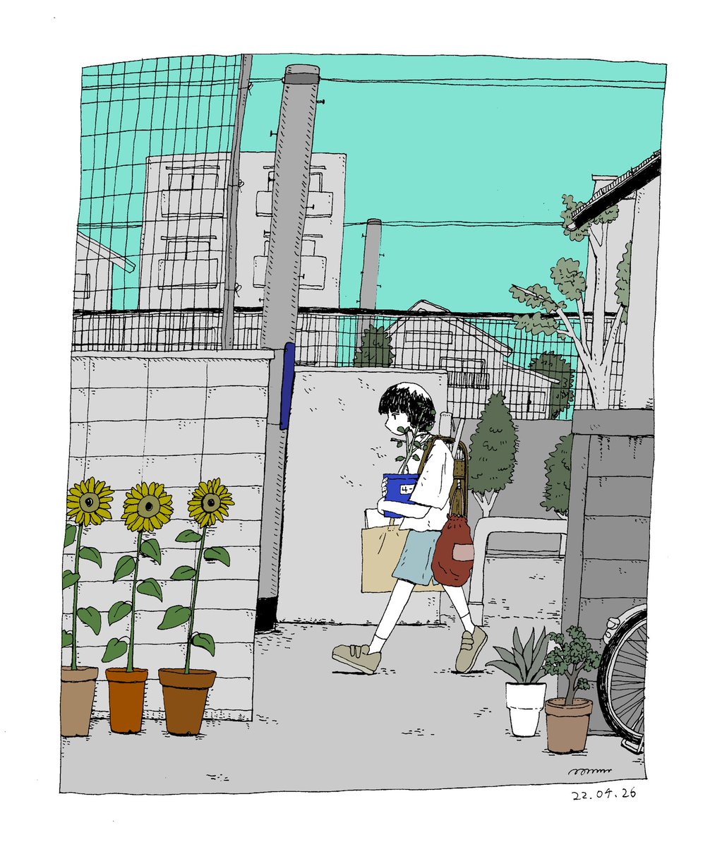 1girl solo plant bag potted plant flower building  illustration images