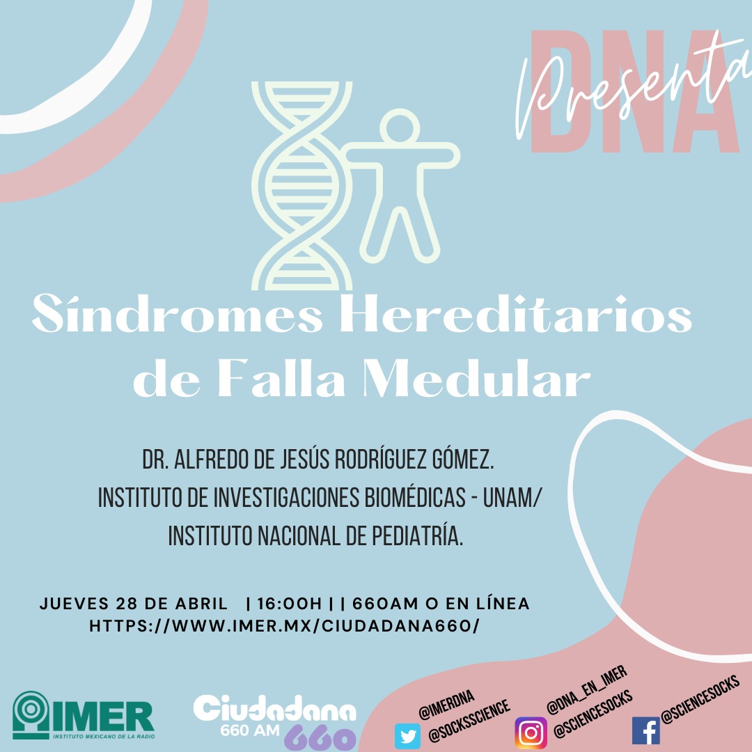 Hoy en el Día del #DNA los invitamos a escuchar un episodio sobre Síndromes Hereditários de Falla Medular con el Dr Alfredo Rodríguez de <a href="/biomedicasunam/">Instituto de Investigaciones Biomédicas IIBO, UNAM</a> 
Este jueves a las 16H solo por @ciudadana660 
#HablemosDeCiencia