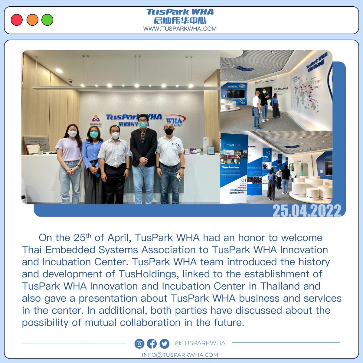 TusparkWHA's tweet photo. ✨TusPark WHA had an honor to welcome TESA - Thai Embedded Systems Association to TusPark WHA Innovation and Incubation Center. 

📣ติดตามข่าวสาร TusPark WHA : https://t.co/D3q8ANBn6n

Contact us: info@tusparkwha.com
Tel: 02 334 0462

#TusParkWHA #ออฟฟิศให้เช่าสามย่าน #rentoffice https://t.co/9nlT4RdWyo