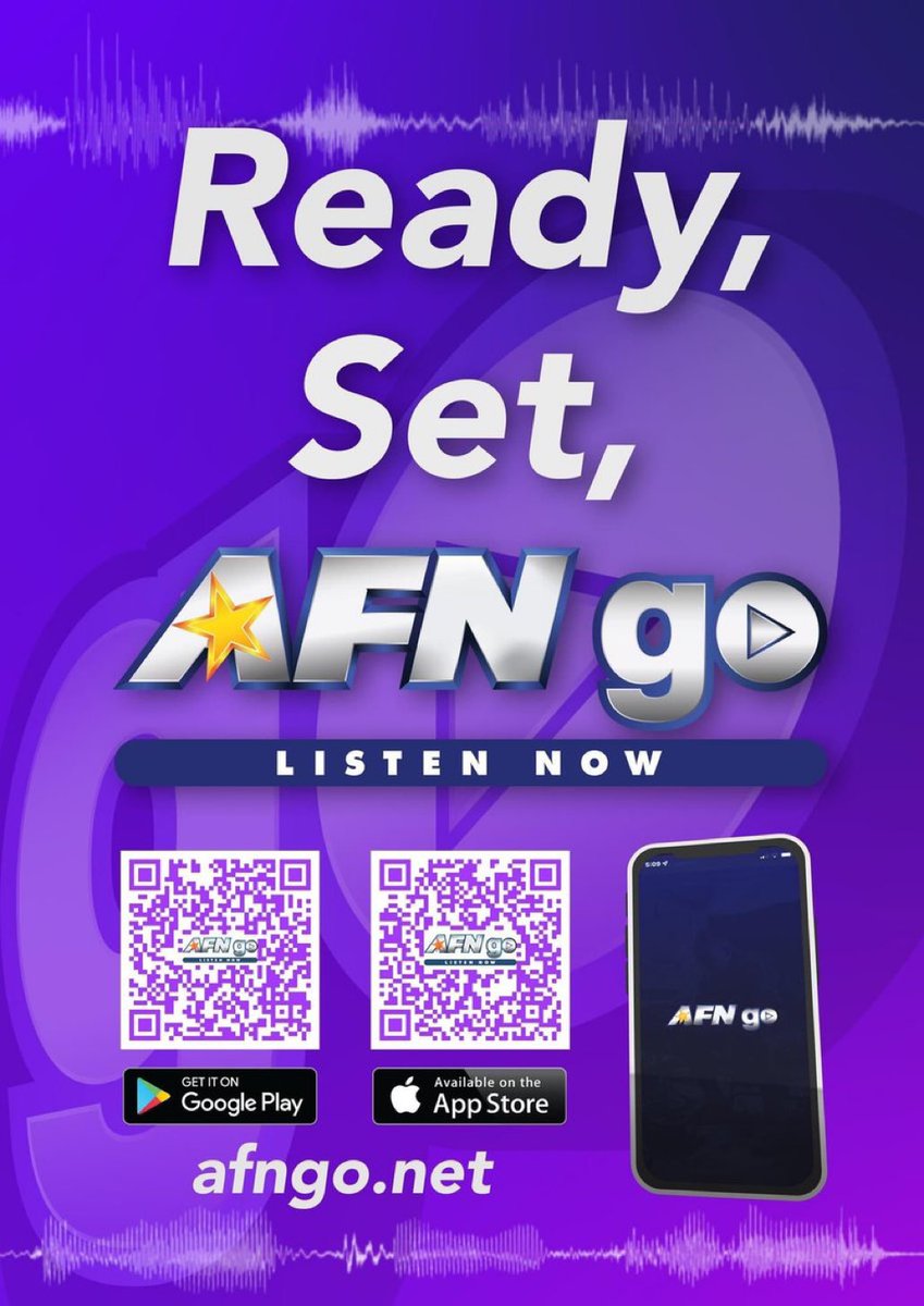 AFNtelevision's tweet photo. AFN Go - the new streaming audio service of the American Forces Network - is now available with the best AFN music, news, talk radio programming and local info on Apple/Android mobile devices via the AFN Go app.
More info: https://t.co/iy2gQZeVE1
#AFNGo #AFNRadio https://t.co/oC6pOxDWMy