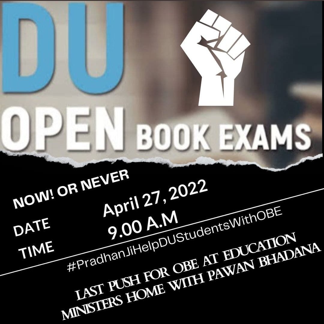 Sharma_Adi141's tweet photo. I urge all the students of DU to please come and join us in this massive protest tomorrow for OBE 🙏🙏 @dpradhanbjp @PMOIndia @Drsubhassarkar  #PradhanJiHelpDUStudentsWithOBE @ugc_india @TimesNowCareers @NidhiTanejaa @IndiaToday @CMODelhi @Minister_Edu @ndtv @aajtak https://t.co/qyaQtawU82