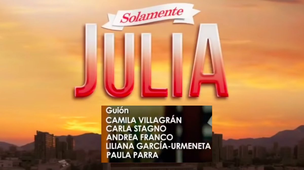 Chilenoveleros's tweet photo. 3) #SolamenteJulia (TVN, 2013). Escrita por Camila Villagrán, Carla Stagno, Andrea Franco, Liliana García Urmeneta y Paula Parra.
#Recuerdos
#Teleseries
#TeleseriesChilenas
#GuionistasChilenas
#CamilaVillagrán
#CarlaStagno
#AndreaFranco
#LilianaGarcíaUrmeneta
#PaulaParra https://t.co/O6dKqIsICM