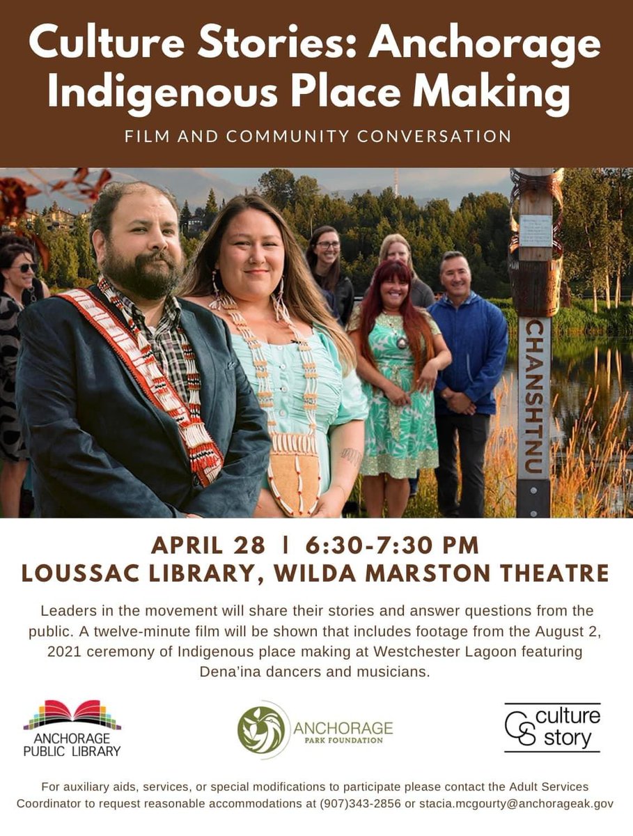CultureStory's tweet photo. We are looking forward to this event to screen our latest episode followed by a panel discussion. Thank you 
@anchlibrary and @AnchorageParks! https://t.co/NMoXFHfymu
