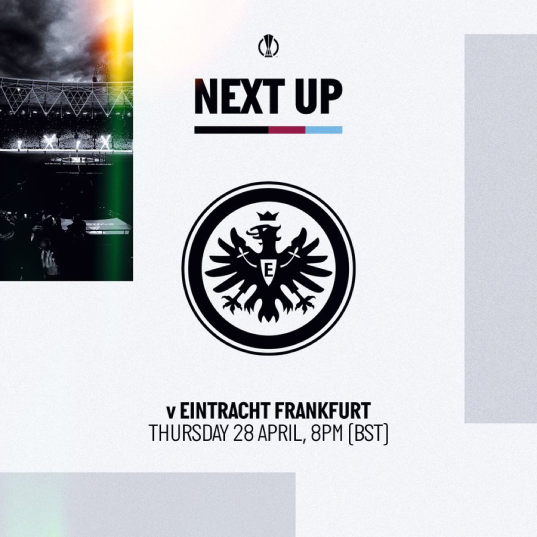 WestHamU_'s tweet photo. Only a couple of days until your hammers take on Eintracht Frankfurt! https://t.co/qOl3n3SmUl