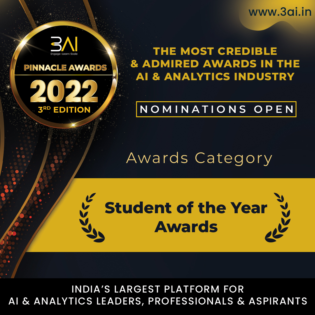 3AIplatform's tweet photo. 3AI PINNACLE AWARDS 2022 - 3rd Edition
The most credible and admired awards in the AI & Analytics industry.
NOMINATIONS OPEN: https://t.co/j9dibDYS0v
#artificialintelligence #dataanalytics #datascience #enterprises #gcc #startups #academia #3aipinnacle
@DhanrajaniS https://t.co/c8KyvINS2L
