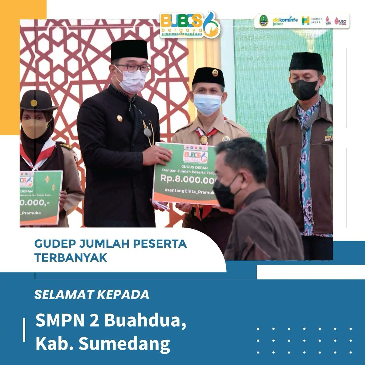 ata_lia's tweet photo. Ini dia para pemenang di rangkaian acara #Bubos6!🥰

Pelaksana terbaik kategori kota/kabupaten:
Kabupaten Bekasi

Pelaksana terbaik kategori GUGUS DEPAN:
SMPN 2 Buahdua, Kab. Sumedang

GUGUS DEPAN dengan likes terbanyak di superapps pramuka:
SMAN 1 Karangwareng, Kab. Cirebon https://t.co/jhZsbOQmgZ