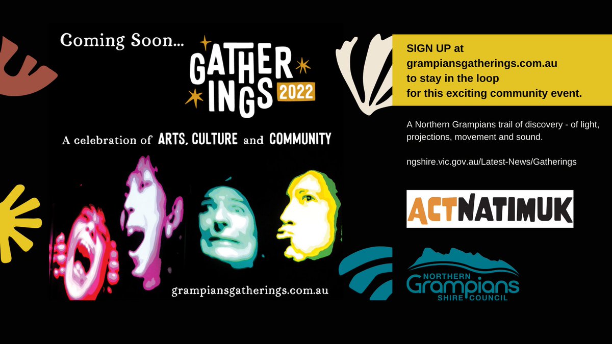 ngshire's tweet photo. π£ GATHERINGS 2022. THE GRAMPIANS WAY.
We have an exciting #community event taking place in our shire that will activate #outdoor spaces during May and June this year. Visit https://t.co/sIJvdR9G4B to sign up to stay in the loop.
#arts #actnatimuk #gatherings2022 #Grampians https://t.co/zoKGVtj3jK