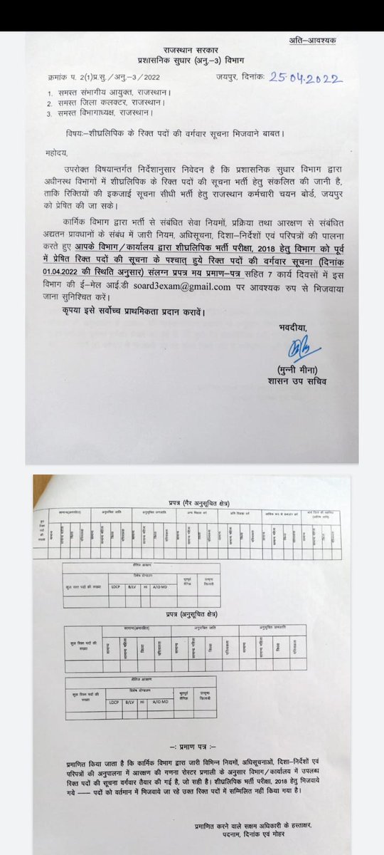AnjeshLotan's tweet photo. स्टेनो भर्ती 2018 के अभ्यर्थियों के लिए बड़ी खबर
जल्द मिल सकती है बड़ी खुशखबरी
उप शासन सचिव ने विभागवार मांगी रिक्त पदों की जानकारी
पत्र लिख 7 दिनों में मांगा जवाब
#stenopostincreaseस्टेनोग्राफर
#stenopostincrese
@Prithvi86216633 https://t.co/t6sezl4l9C