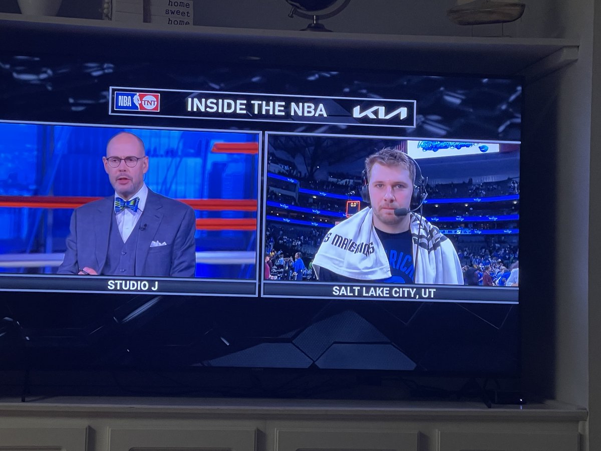 fuqua's tweet photo. @NBAonTNT @luka7doncic is so good that after beating Utah by 25 in Dallas he was able to transport to Salt Lake City instantly to do a post game interview. https://t.co/tLJe7CfgxO