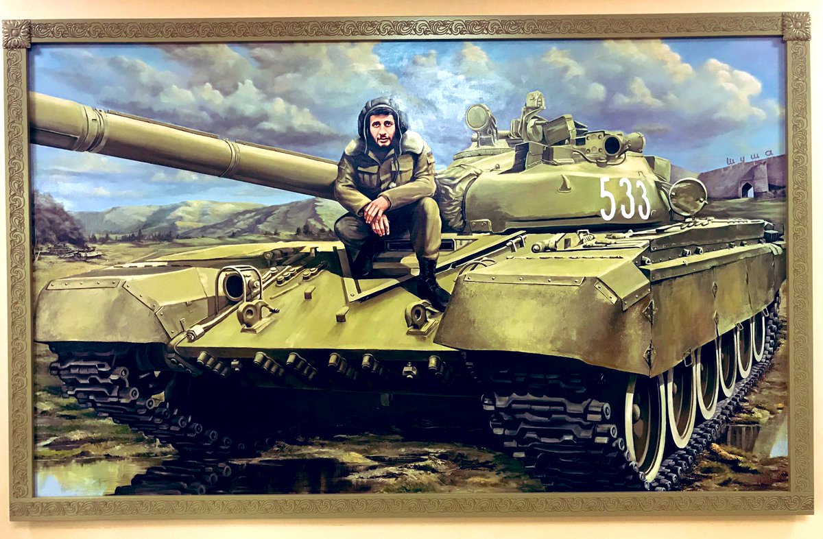 This painting of #AlbertAgarunov is at our Mountain #Jewish Synagogue in Baku, #Azerbaijan. A Mountain Jew, Agarunov fought &amp; heroically died in 1992 defending Azerbaijan’s territorial integrity. He was awarded the title of Azerbaijan’s National Hero. Yesterday was his birthday.