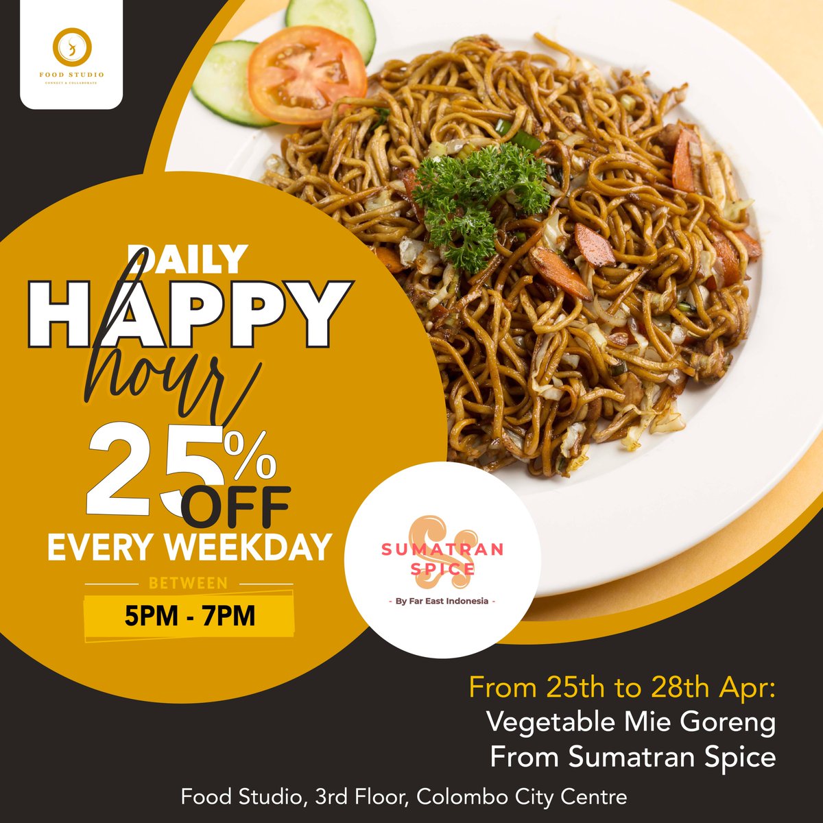 FoodStudioSL's tweet photo. #HappyHour deals from the 25th to the 28th at Food Studio Colombo City Centre &amp; One Galle Face Mall

#foodstudiosl #chinaexpress #sumatranspice https://t.co/eaSEQcDYnG