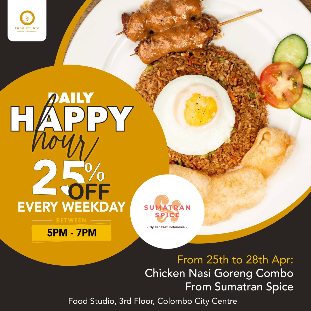 FoodStudioSL's tweet photo. #HappyHour deals from the 25th to the 28th at Food Studio Colombo City Centre &amp; One Galle Face Mall

#foodstudiosl #chinaexpress #sumatranspice https://t.co/eaSEQcDYnG