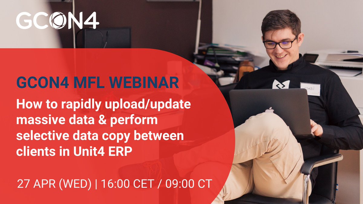 GCON4Group's tweet photo. NO MORE HEADACHES uploading and updating huge volume of data to #Unit4ERP. Find out more in this FREE webinar tomorrow.
#GCON4 MFL is the ultimate tool to streamline and significantly REDUCE DATA MANAGEMENT time for #Unit4 ERP.
https://t.co/mgaFVXNMED https://t.co/sBQkQpq5ik
