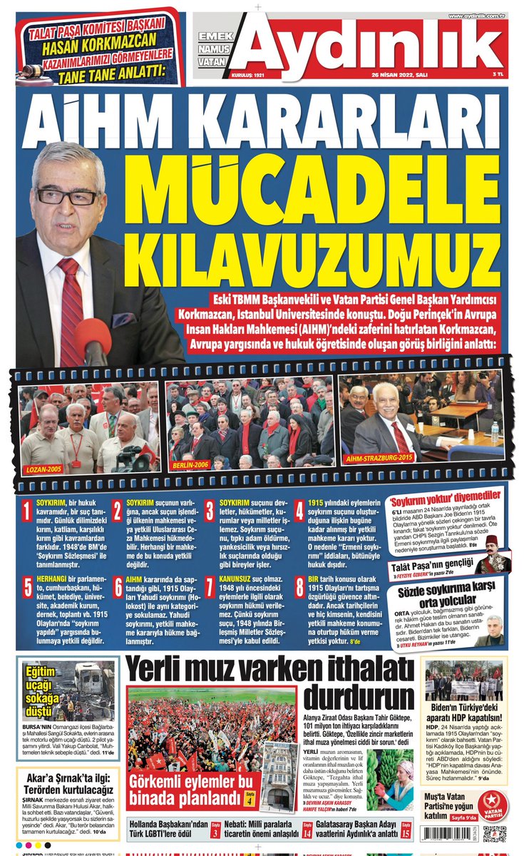 ruhialper's tweet photo. "Kazanımlarımızı Görmeyenlere Tane Tane Anlattı:
AİHM KARARLARI MÜCADELE KLAVUZUMUZ"
#Aydınlık – 26 Nisan 2022
Vatanseverlerin Bayrağı
Üreticilerin Sesi
Gerçekleri AYDINLIK Yazar https://t.co/arjA3maS7H
#MaskeniTak https://t.co/jX86TkOZin