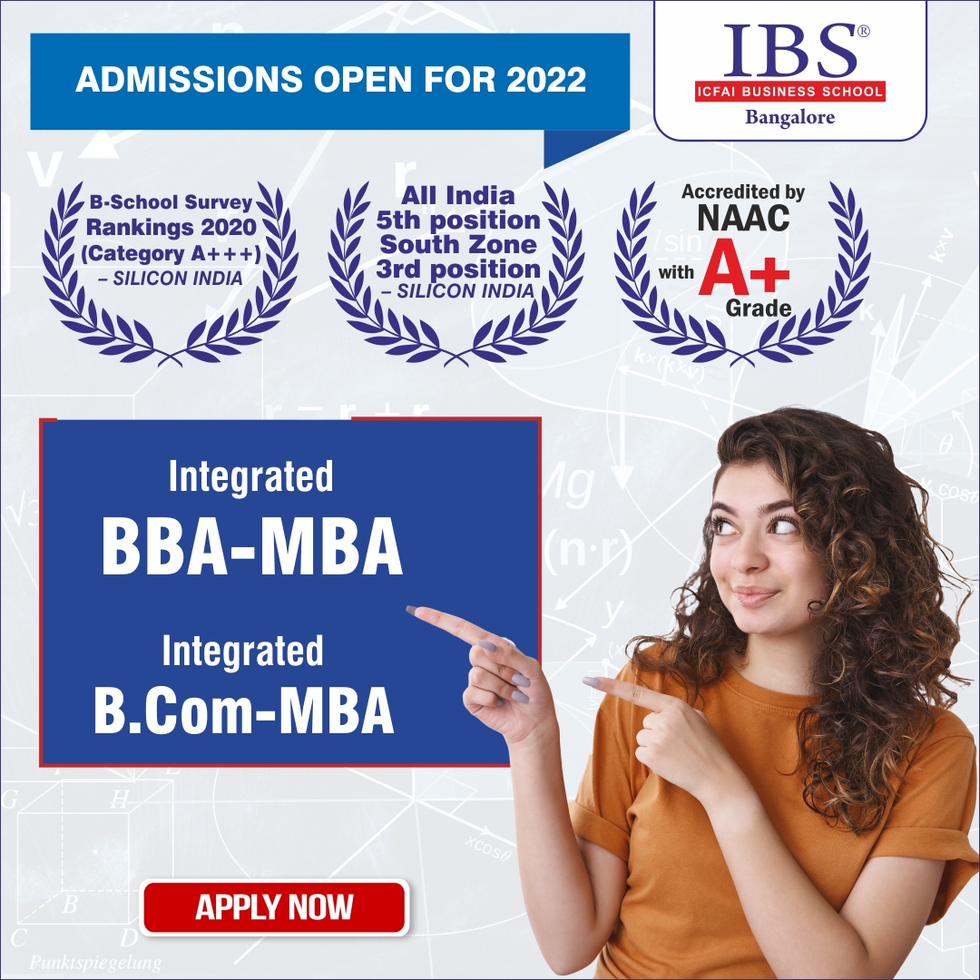 IBSUGPrograms's tweet image. The  BBA-MBA(Integrated) &amp;amp; BCom-MBA (Integrated) Programs are offered by the ICFAI Business School, Bangalore. 

Apply now @ bit.ly/3rgP58G

#IntegratedPrograms #BBAMBA_Program #BCOMMBA_Program #Admissions2022 #IBSBangalore #IBSAdmissions.