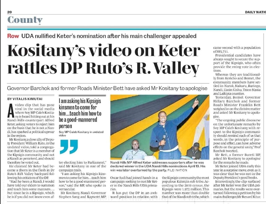 ItsMutai's tweet photo. Caleb Kositany has single-handedly succeeded in PLANTING a raw seed of suspicion between the Nandi and the Kipsigis people. It's quite unfortunate. Things may never be the same again. https://t.co/e6JYBvrSsw