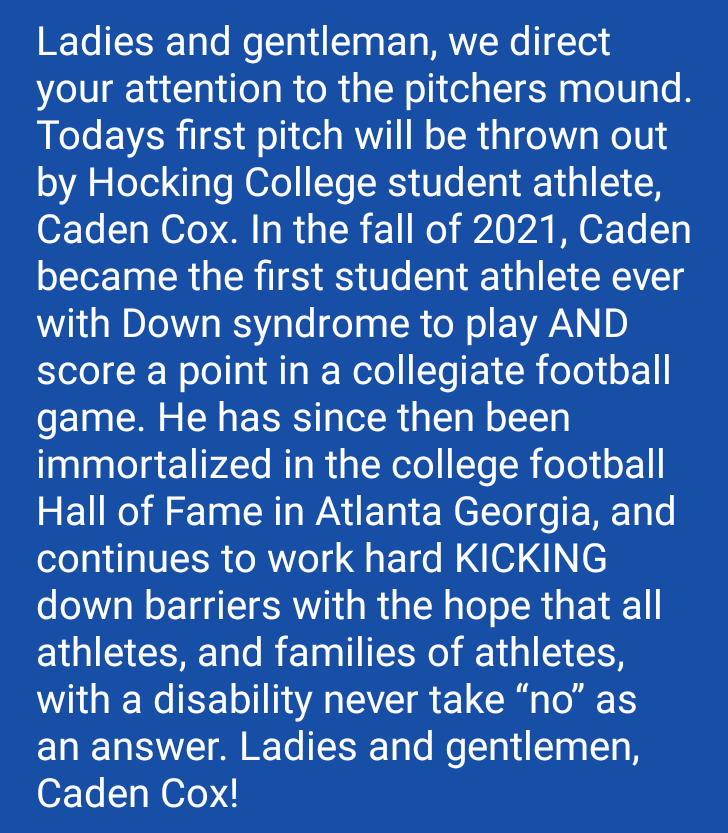 MariCoxYCSD's tweet photo. @CadenCox21 had the honor of throwing out the first pitch at the Hocking Hawks vs Terra Titans game.
#kickindownbarriers
#inclusion
#somethingextra
#amatuerathlete

Follow his journey on IG @kickinitwithcaden https://t.co/ml456KubRW