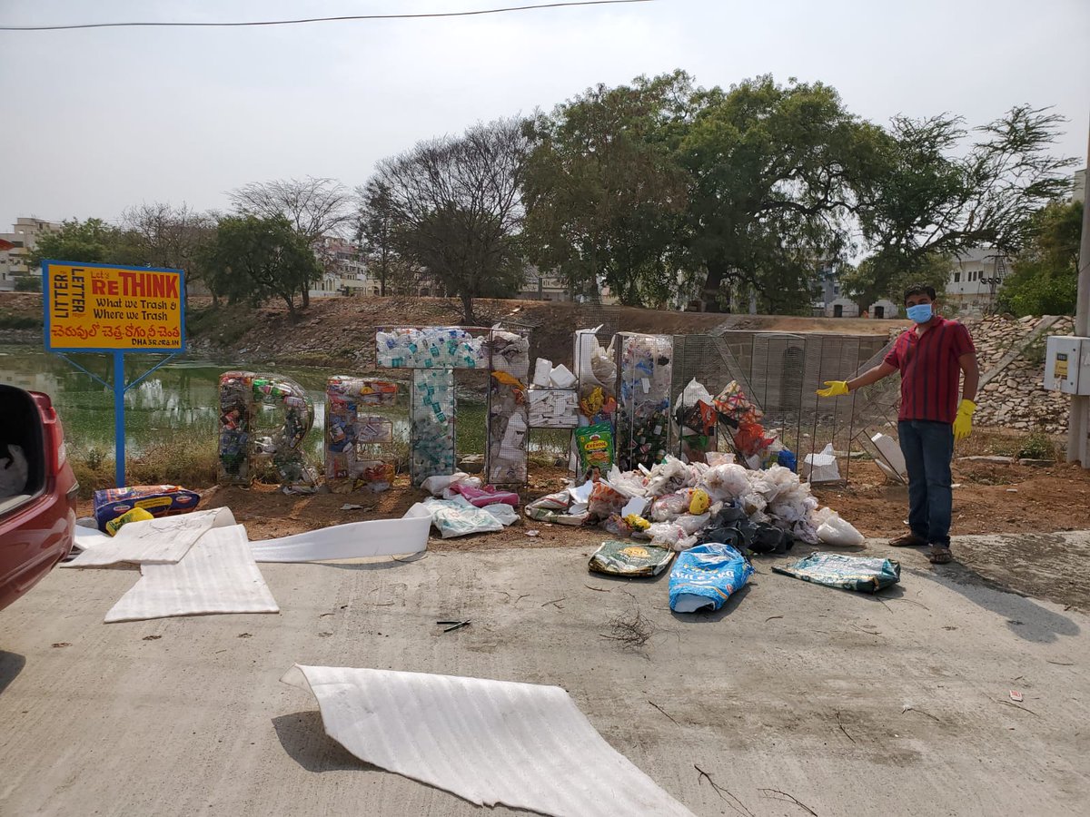 'Lets reThink what we trash and where we trash' The Litter letter project at Mansoorabad pedda cheruvu by Dha3r Ngo as a part Lakes revival initiative!! #saynotoplatic #litterletterproject #revivehyderabadlakes #noplasticpollution #Dha3rngo #trashtag #trashtagchallenge