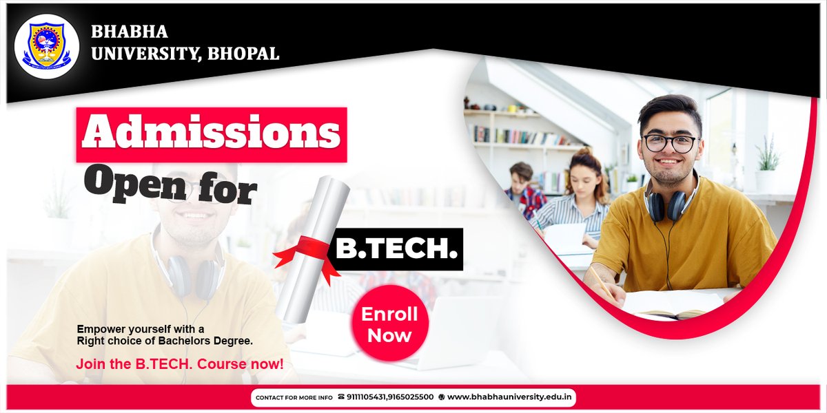 BhabhaUniversty's tweet image. Admissions open for
B.tech.
Please visit-bhabhauniversity.edu.in
#bhabhauniversity #admissionsopen #bacheloroftechnology #bachelor #technology #university #college #students #caqreer #bhopal #MadhyaPradesh