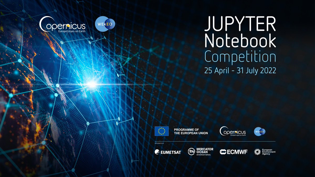 eumetsat's tweet photo. Calling all bright minds from around the world 💡 
A new competition has begun! 🧐 
Think you can develop new Jupyter Notebooks using #Copernicus data? Then we want to hear from you - help us build a community-driven resource of notebooks. More info at: https://t.co/2wQZnELk3Y https://t.co/7DyWKMuf3p