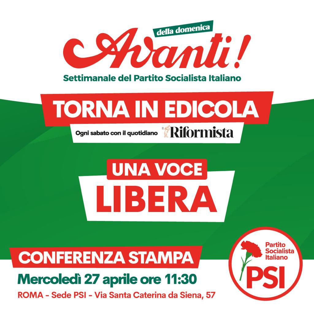 Domani presentiamo il nuovo «Avanti! della Domenica» con i direttori <a href="/e_maraio/">Enzo Maraio</a> e <a href="/PieroSansonetti/">PieroSansonetti</a>. 

Uscirà in edicola ogni sabato con <a href="/ilriformista/">Il Riformista</a>.

Rappresenterà una voce libera e indipendente che mancava da troppo tempo.