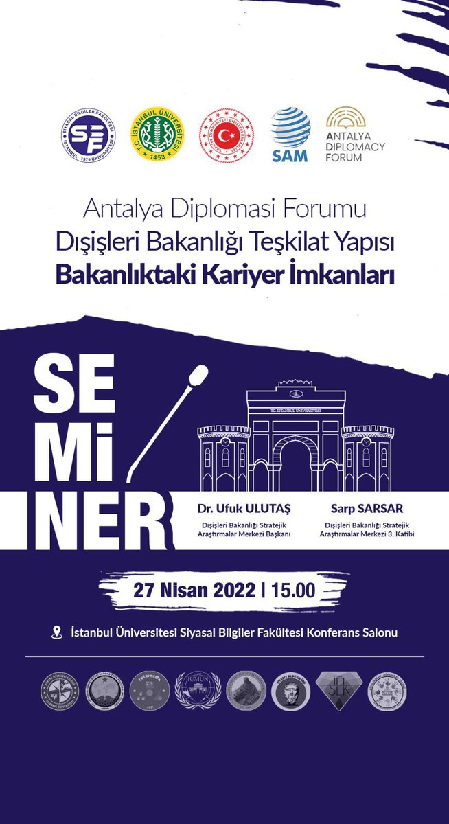 Dışişleri Bakanlığı Stratejik Araştırmalar Merkezi'ni, Fakülte Kulüplerimizle birlikte İstanbul Siyasal’da ağırlıyoruz. Tüm öğrenci ve öğretim üyelerimizi bekliyoruz. <a href="/istanbuledutr/">İÜ</a> <a href="/SAM_MFA/">Stratejik Araştırmalar Merkezi</a> <a href="/IU_Siyasal/">İstanbul Üniversitesi Siyasal Bilgiler Fakültesi</a>
