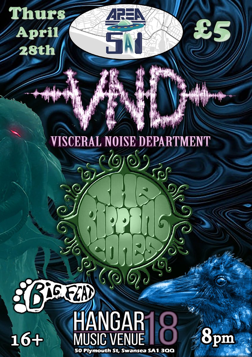 This Thursday at <a href="/Hangar18MV/">Hangar 18 Music Venue / Nightclub</a> 
@VisceralNoiseD1 
The Ripping Cones
<a href="/BigFeat/">Bigfeat</a> 

A night of sarcastic, dirty rock.

Doors: 8pm

#swansea #livemusic