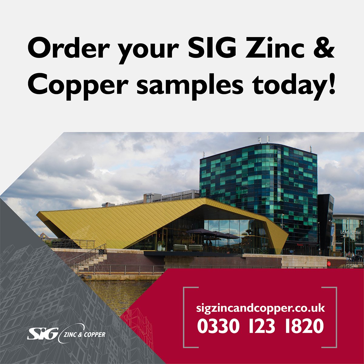 We have a range of samples in our SIG Zinc and Copper range; Rainbow Pigmented Pre-Weathered Zinc Sheet by elZinc in Blue, Green Red, Brown and Gold. Visit our Zinc and Copper website to order your samples bit.ly/3GmRch2