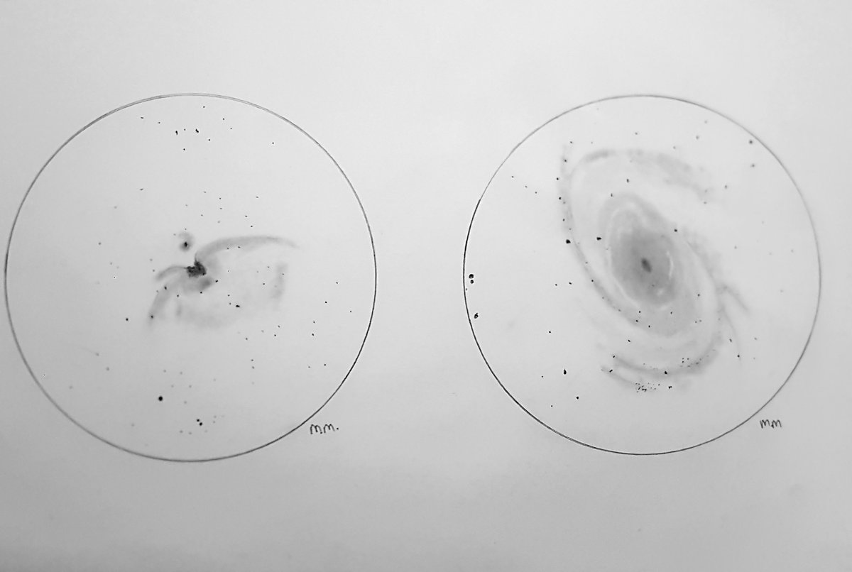 Spicey_Spiney's tweet photo. Tomorrow I'm doing my fourth #astronomysketching session for the #SpaceKidets. This time we're doing #deepskysketches. These are the sketches I did with the OU Space Society last week of #Messier42 + #Messier81 #OrionNebula #BodesGalaxy #M42 #M81 https://t.co/stVodqg5wT
