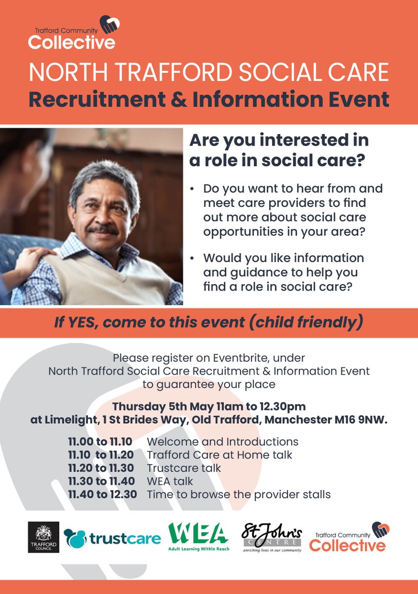 ℹ️ North Trafford Social Care Recruitment &amp; Information Event! Thursday 5th May at Limelight. Starting at 11am. ‼️