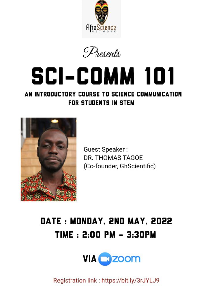 Afroscience1's tweet photo. Register for the *Sci-Comm* *101* *course* to acquire knowledge and skills on how to effectively communicate science to the general public, policy makers, students, researchers etc. 

Register using the *link* : https://t.co/SGAG9iHnGh

#afroscience #science #africa https://t.co/42EB09C52S