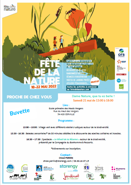 La @fetedelanature organisée par <a href="/Storengy/">Storengy</a> se prépare à Cerville ! Rendez-vous le samedi 21 mai à partir de 13h pour un événement 100% #biodiversité. Venez découvrir notre village vert, faire quelques balades découvertes, et enfin assister à un spectacle pour petits et grands.