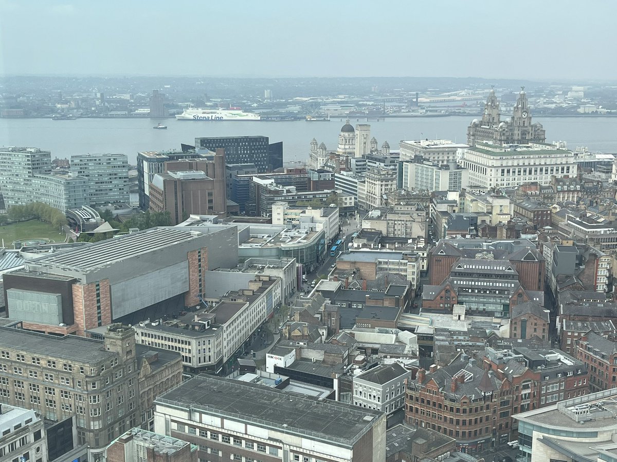 claret_iain's tweet photo. Not everyday you get to go up St John’s Tower to record a @LifeRooms_MC podcast for Radiocity! Our city looked amazing, though glad i was inside, rather than outside cleaning the windows! 😮@Mersey_Care https://t.co/nr3MTkN5Lj