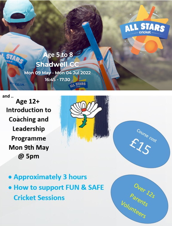 Mon May 9th at 1645 our 8 weeks of All Stars sessions start for ages 5 to 8. Bookings here bit.ly/SccAllStars22
Also on Mon May 9th (1700) YCB are running a 3 hour introduction to coaching course (age 12+) costing £15 (any questions email enquiries@shadwellcc.org.uk)
