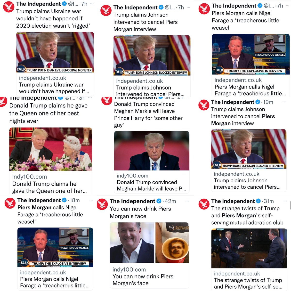 piersmorgan's tweet photo. Young enraged wokie Independent columnist @h0llyb4xter branded my new show ‘mind-numbingly boring.’ But her paper has so far posted a dozen stories in past 8hrs from the same interview.. 🤣🤣 https://t.co/r2JxaKblH1