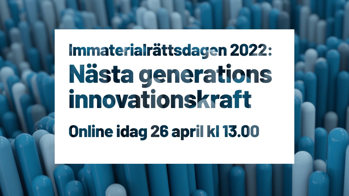 Patent- och registreringsverket (@prv_se) on Twitter photo Immaterialrättsdagen 2022 idag från kl 13: <a href="/SpotifySweden/">Spotify Sweden</a>, <a href="/Naringsdep/">Näringsdepartementet</a> Karl-Petter Thorwaldsson, <a href="/UNICEF/">UNICEF</a> Innovation, <a href="/LTUniv/">Luleå tekniska universitet</a>, <a href="/KTHuniversity/">KTH Royal Institute of Technology</a>, spaningar, paneldebatt mm.
Anmälan: bit.ly/3CXLHEc
#patent #varumärke #designskydd #unga #entreprenörer Immaterialrättsdagen 2022 idag från kl 13: <a href="/SpotifySweden/">Spotify Sweden</a>, <a href="/Naringsdep/">Näringsdepartementet</a> Karl-Petter Thorwaldsson, <a href="/UNICEF/">UNICEF</a> Innovation, <a href="/LTUniv/">Luleå tekniska universitet</a>, <a href="/KTHuniversity/">KTH Royal Institute of Technology</a>, spaningar, paneldebatt mm.
Anmälan: bit.ly/3CXLHEc
#patent #varumärke #designskydd #unga #entreprenörer